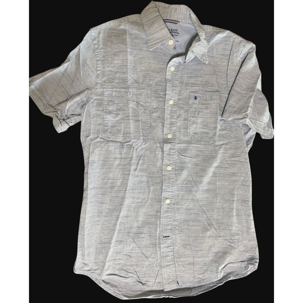 Izod Saltwater Relaxed Classics Mens Blue Striped Button Up Shirt SZ S‎ Cotton
